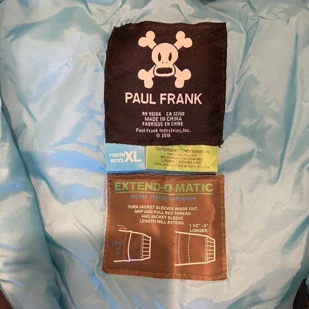 PAUL FRANK character stencil POW501 insulated snowboard jacket boys size XL